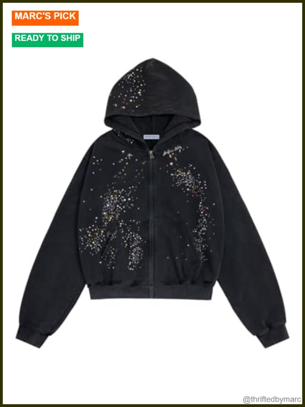 Aelfric Eden Star Rhinestone Zip Up Hoodies Womens Mens Casual Hooded Jackets